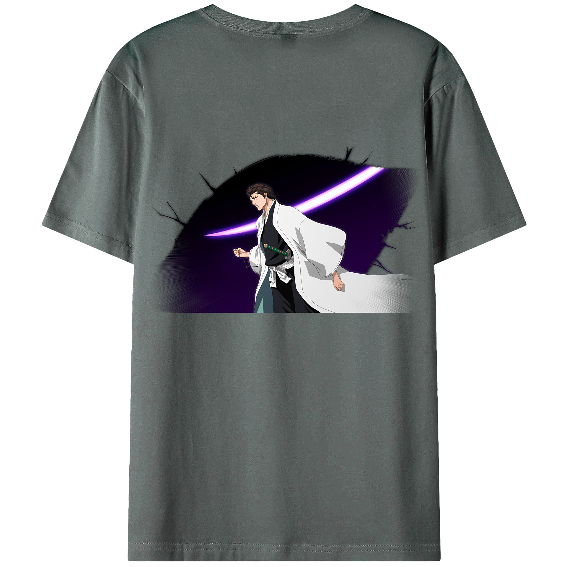 （画像用） ブリーチ 藍染 惣右介（あいぜん そうすけ） BLEACH Aizen Sousuke 綿100％ メンズ半袖Tシャツ（バックプリント） 通気性